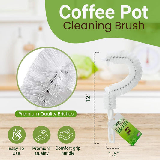 Coffee Pot Cleaning Brush – Non Scratching, Long Lasting Bristles, Curved Coffee Decanter Cleaning Brush - Great for Offices and Restaurants