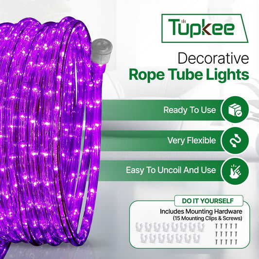 Rope Light LED - 24 Feet (7.3 m), for Indoor and Outdoor use - 10MM Diameter - 144 LED Long Life Bulbs Decorative Rope Tube Lights