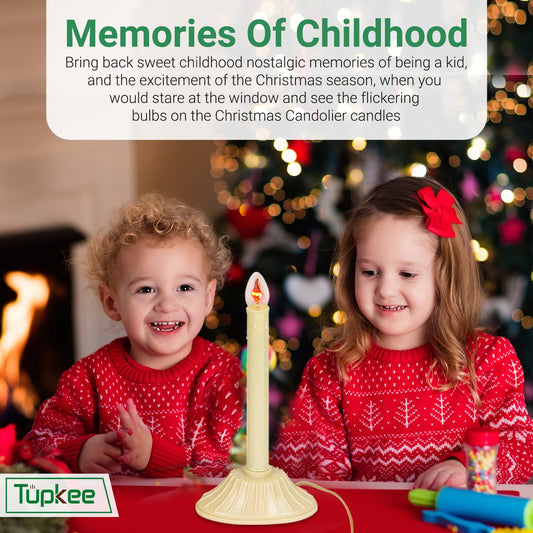 Tupkee Christmas Candolier Window Candles – with Flickering Bulbs – Indoor - Flameless Electric Window Candles Candelabra
