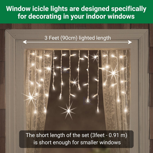 Shimmering Twinkle Window Icicle Lights - 3 Feet (0.91 m), 8 of 50 Lights Twinkle - 50 Incandescent Bulbs - Random Twinkle Christmas Indoor Window Icicle Lights