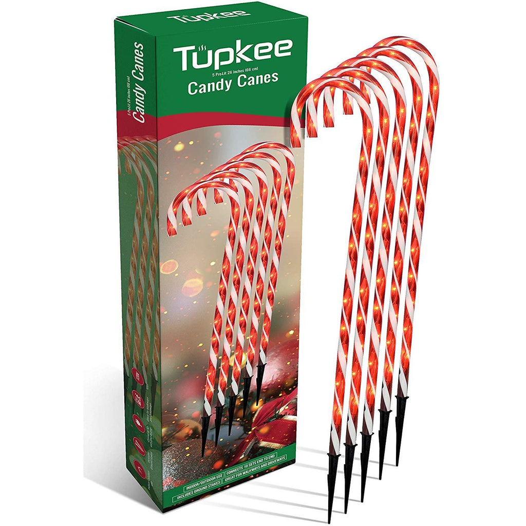 Candy Cane Lights Decorations - Pre-Lit Pathway Christmas Lights, 26-Inches (66 cm), Set of 5, Outdoor Christmas Decorations Yard Candy Cane Peppermint Lights