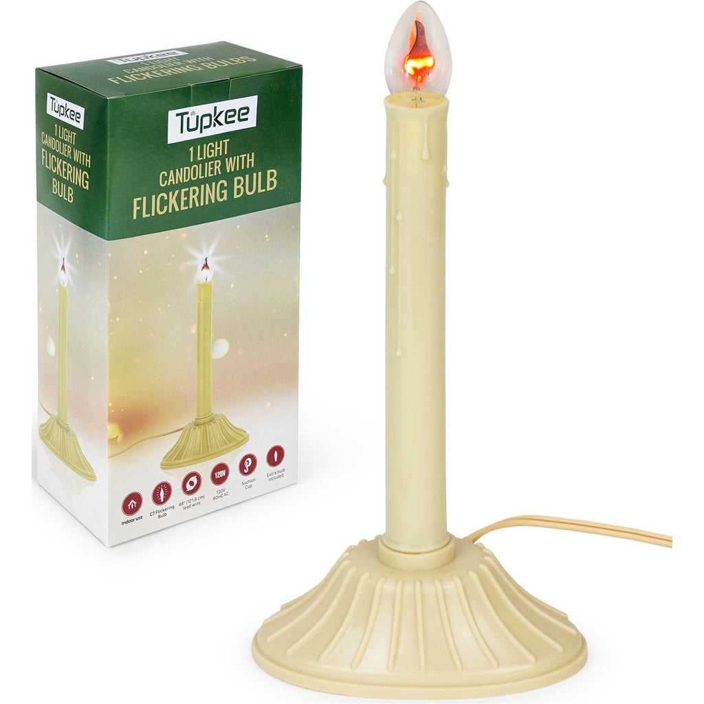 Christmas Candolier Window Candle – with Flickering Bulb – Includes Extra Bulb, 48 Iinch Lead Wire & Suction Cup - Single Indoor - Flameless Electric Window Candle Candelabra