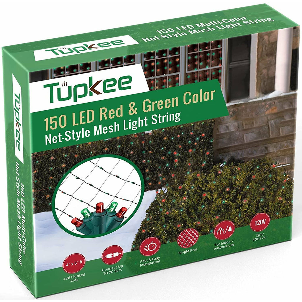 Christmas Light Net – 150 LED Red & Green Mesh Lights - 4 ft x 6 ft – Outdoor / Indoor – Net Lights for Bushes, Hedges or Trees