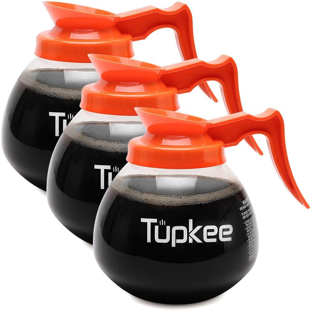 Replacement Coffee Pot Decanter Commercial - 64 oz. 12-Cup, Set of 3 Orange Handle - Decaf - Glass Coffee Pots Carafe