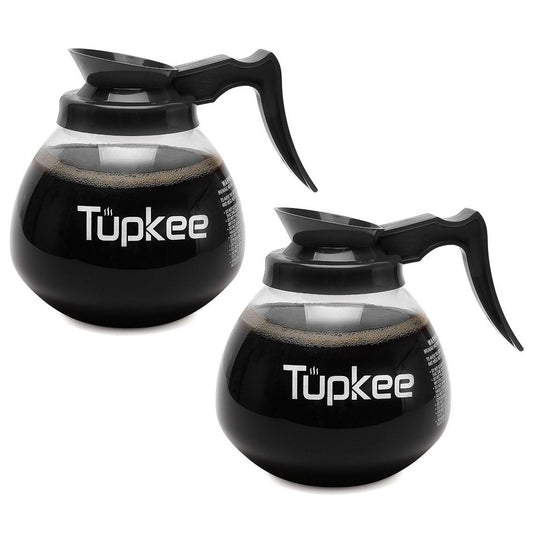 Glass Coffee Pot Replacement Carafe - SHATTER-RESISTANT Commercial Restaurant Decanter Carafe - 64 oz 12 Cup, 2 Black Handle, Set of 2, Compatible with Wilbur Curtis, Bloomfield, Bunn Coffee Pot