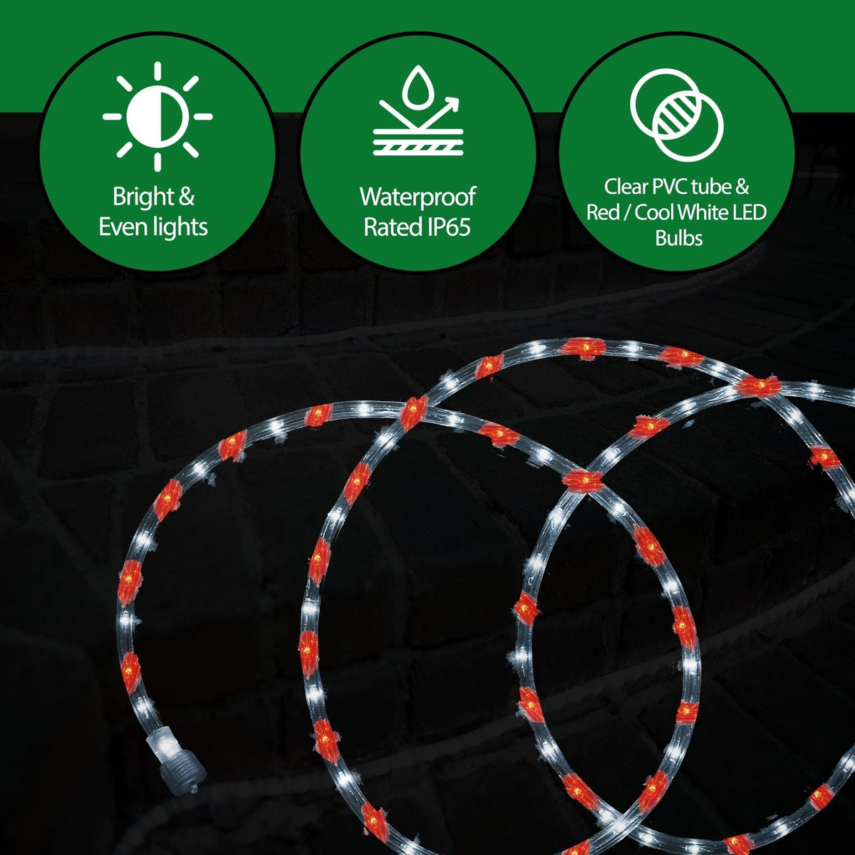 Rope Light LED - 24 Feet (7.3 m), for Indoor and Outdoor use - 10MM Diameter - 144 LED Long Life Bulbs Decorative Rope Tube Lights