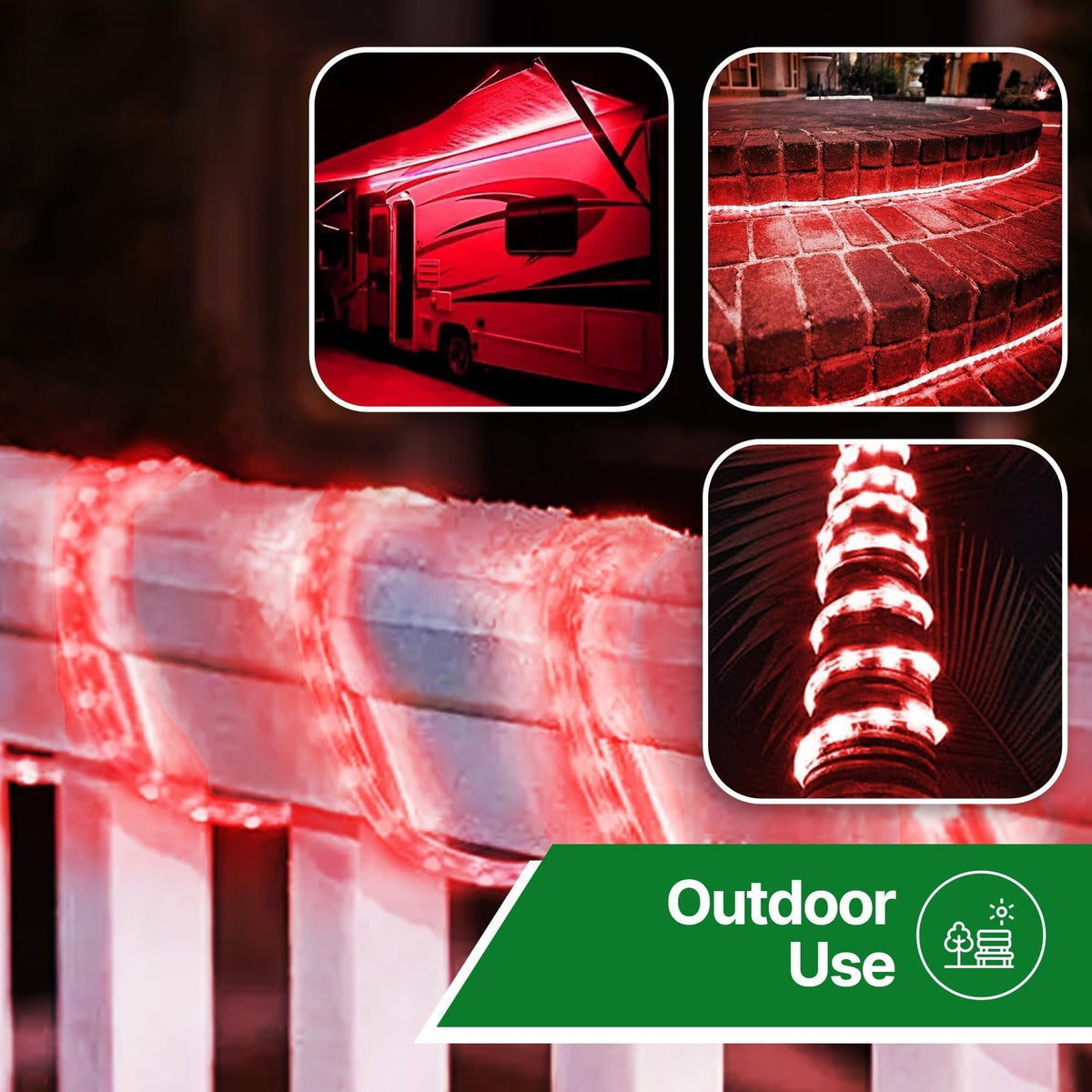 Rope Light LED - 24 Feet (7.3 m), for Indoor and Outdoor use - 10MM Diameter - 144 LED Long Life Bulbs Decorative Rope Tube Lights