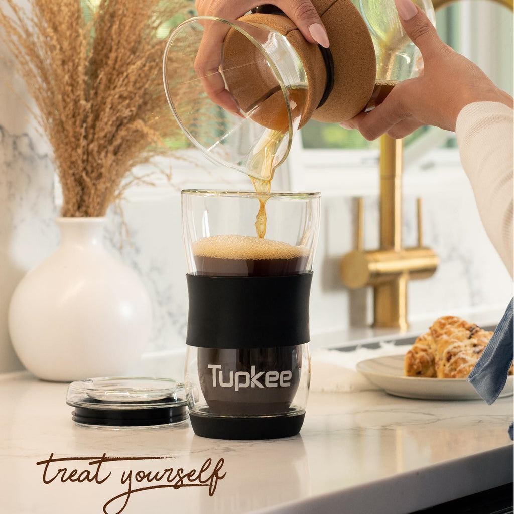 20 oz Double Wall Glass Tumbler With Lid  All Glass Reusable Insulate   Tupkee