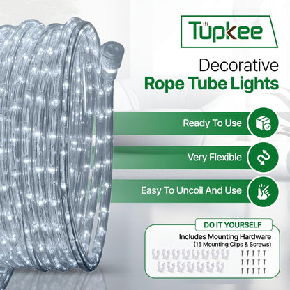 Rope Light LED - 24 Feet (7.3 m), for Indoor and Outdoor use - 10MM Diameter - 144 LED Long Life Bulbs Decorative Rope Tube Lights