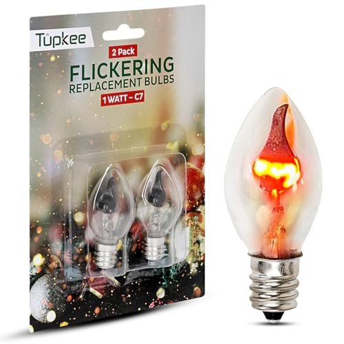 Tupkee C7 Flickering Flame Bulb - E12 Base 1W Small Replacement Flicker Night Light Bulb With Orange Dancing Glow For Christmas Candolier Candelabra, Window Candle, Halloween decoration - 2/Pkg