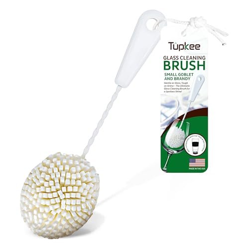 Tupkee Small Glass Cleaning Brush – Soft Non-Scratch Foam Bristles – Glass Cleaner Brush for Brandy, Cognac, Small Goblets, Crystal Glasses & Mugs – Fits Tupkee 14oz & 8oz Glass Tumbler – Made in USA