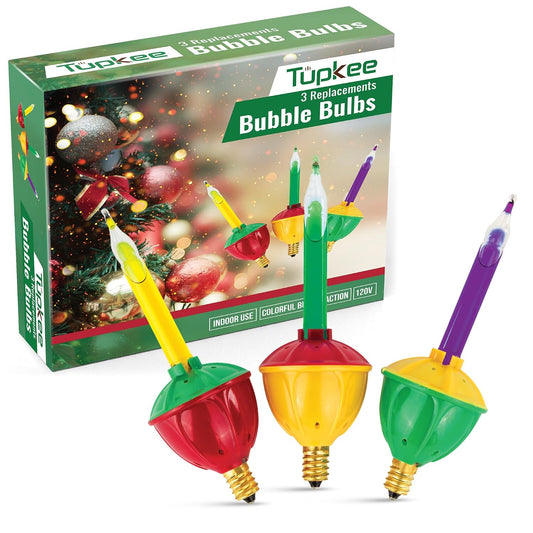 Tupkee Christmas Replacement Bubble Lights – 3 Multi-Color Light Bulbs - Christmas Tree Holiday Decor (Green / Purple / Yellow)
