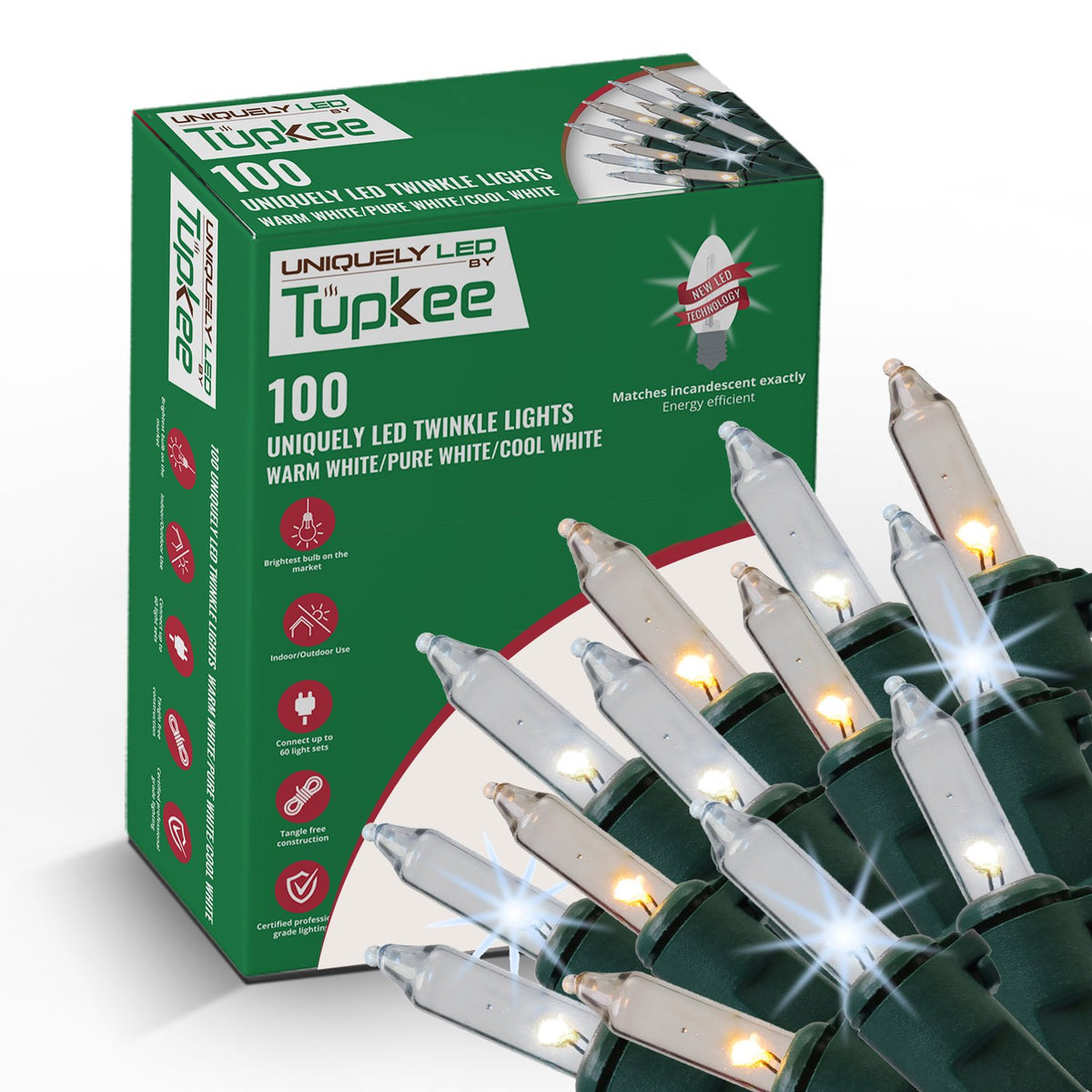 Christmas Uniquely LED Twinkle Lights – Matches Incandescent Exactly - 14 of 100 Lights Twinkle - Indoor Outdoor – 100 Bulbs - 24.75 Feet, Christmas Tree Sparkling Twinkling Lights String