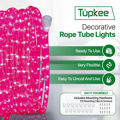 Rope Light LED - 24 Feet (7.3 m), for Indoor and Outdoor use - 10MM Diameter - 144 LED Long Life Bulbs Decorative Rope Tube Lights