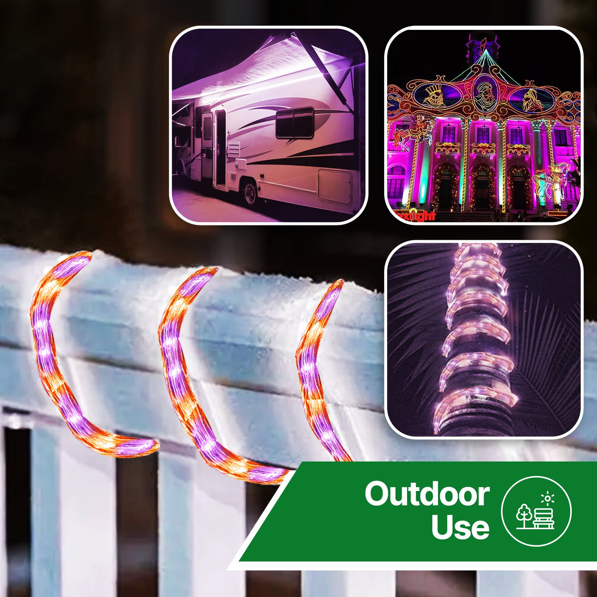 Rope Light LED - 24 Feet (7.3 m), for Indoor and Outdoor use - 10MM Diameter - 144 LED Long Life Bulbs Decorative Rope Tube Lights
