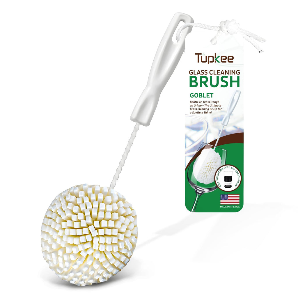 Tupkee Wine Glass Cleaning Brush – Soft Non-Scratch Foam Bristles – Goblet & Stemware Wine Glass Cleaner Brush for Glassware, Crystal, Bottle, & Mugs – Fits Tupkee 20oz Glass Tumbler – Made in the USA