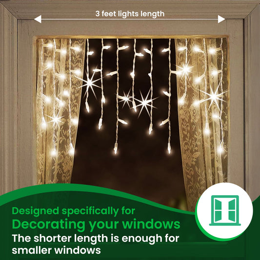 Christmas LED Twinkle Window Icicle Lights - 3 Feet (0.91 m) - 8 of 50 Bulbs Twinkle Random - 50 LED Cool White Bulbs - Indoor Outdoor - Twinkling Icicle Christmas Lights