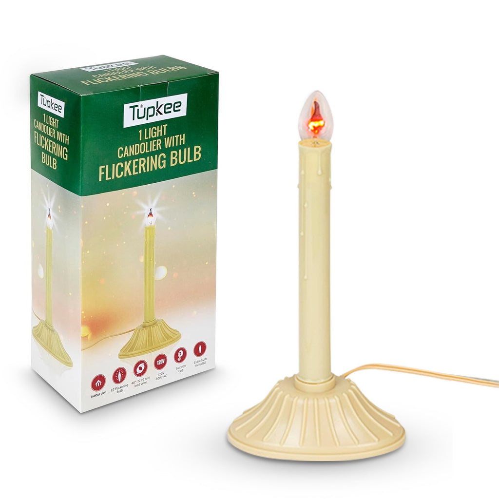 Tupkee Christmas Candolier Window Candles – with Flickering Bulbs – Indoor - Flameless Electric Window Candles Candelabra