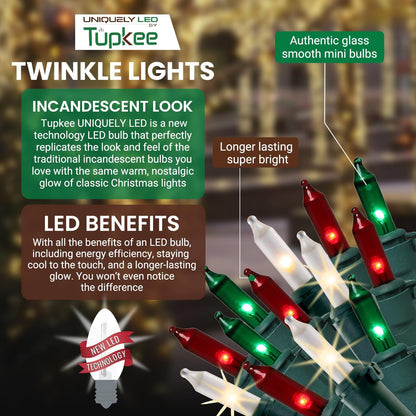 Christmas Uniquely LED Twinkle Lights – Matches Incandescent Exactly - 14 of 100 Lights Twinkle - Indoor Outdoor – 100 Bulbs - 24.75 Feet, Christmas Tree Sparkling Twinkling Lights String