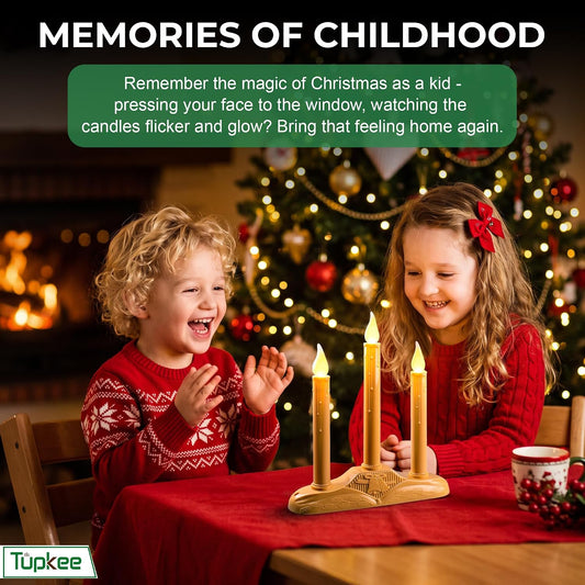 Christmas LED Battery Operated Window Candles, 3-Light Candelabra Flickering Flameless 3-Light LED Christmas Window Candolier, Battery Operated with Timer, for Indoor Holiday Home Decoration