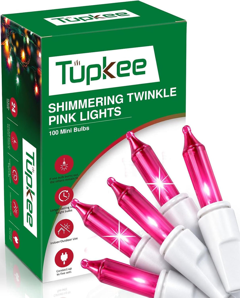 Random Shimmering Twinkle Lights For Christmas Tree, 100 Pink Bulbs