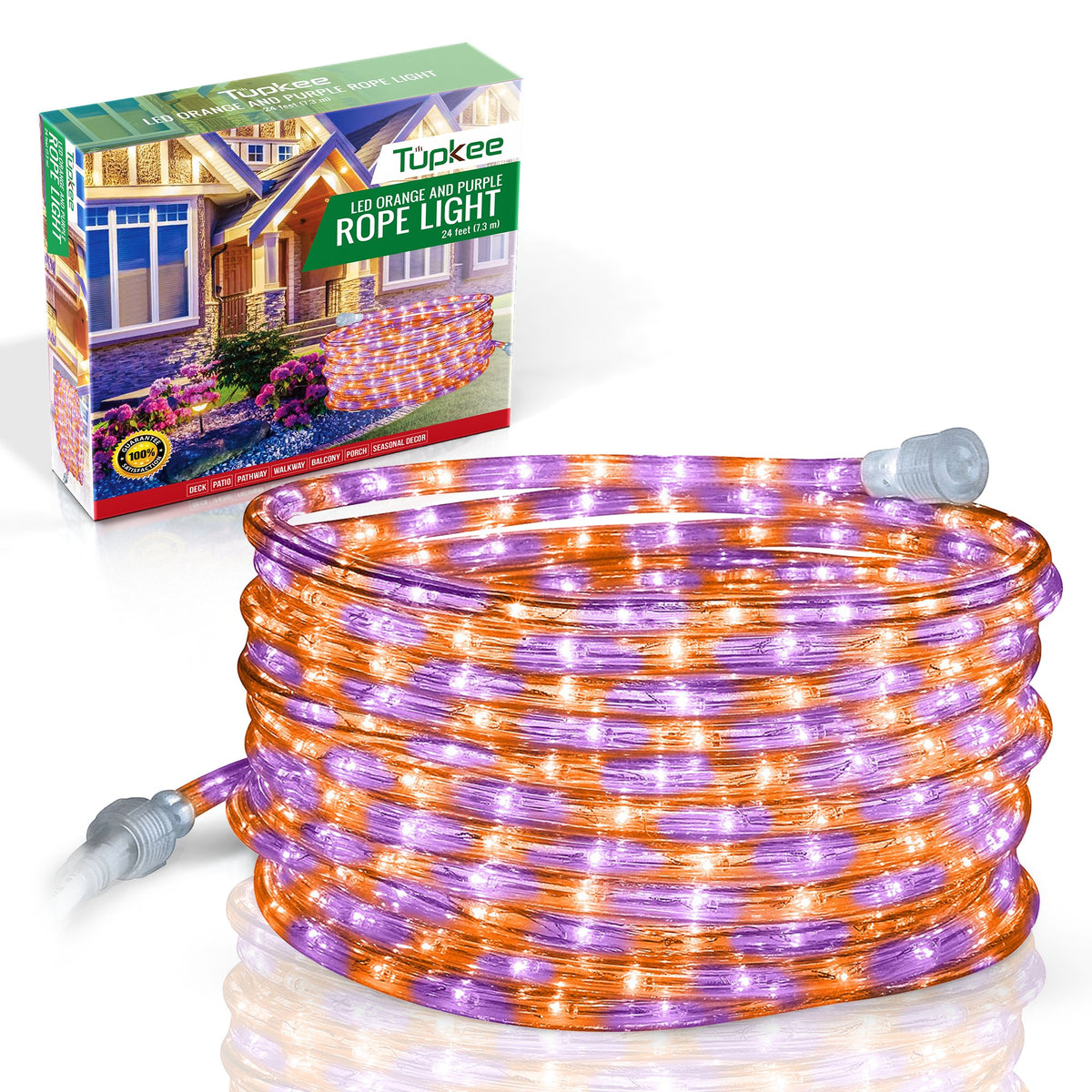 Rope Light LED - 24 Feet (7.3 m), for Indoor and Outdoor use - 10MM Diameter - 144 LED Long Life Bulbs Decorative Rope Tube Lights