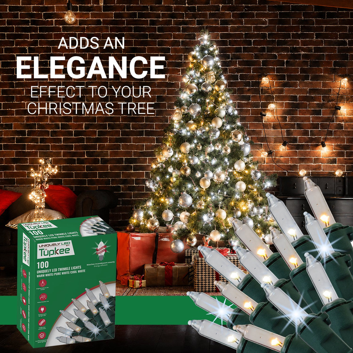 Christmas Uniquely LED Twinkle Lights – Matches Incandescent Exactly - 14 of 100 Lights Twinkle - Indoor Outdoor – 100 Bulbs - 24.75 Feet, Christmas Tree Sparkling Twinkling Lights String