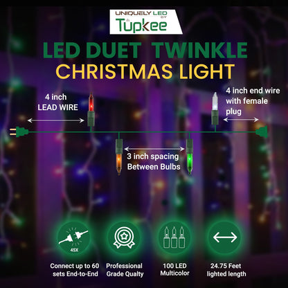Christmas Uniquely LED Twinkle Lights – Matches Incandescent Exactly - 14 of 100 Lights Twinkle - Indoor Outdoor – 100 Bulbs - 24.75 Feet, Christmas Tree Sparkling Twinkling Lights String