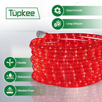 Rope Light LED - 24 Feet (7.3 m), for Indoor and Outdoor use - 10MM Diameter - 144 LED Long Life Bulbs Decorative Rope Tube Lights