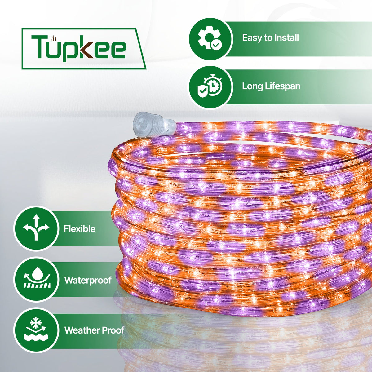 Rope Light LED - 24 Feet (7.3 m), for Indoor and Outdoor use - 10MM Diameter - 144 LED Long Life Bulbs Decorative Rope Tube Lights