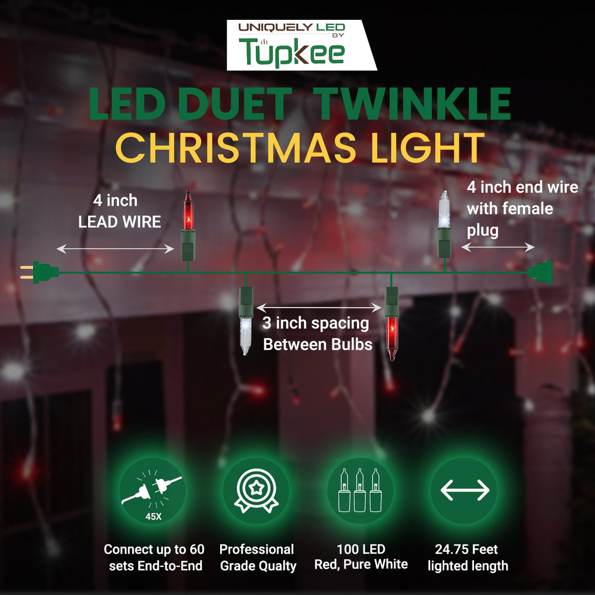 Christmas Uniquely LED Twinkle Lights – Matches Incandescent Exactly - 14 of 100 Lights Twinkle - Indoor Outdoor – 100 Bulbs - 24.75 Feet, Christmas Tree Sparkling Twinkling Lights String