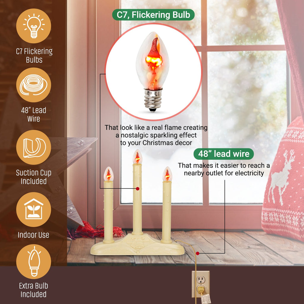 Tupkee Christmas Candolier Window Candles – with Flickering Bulbs – In