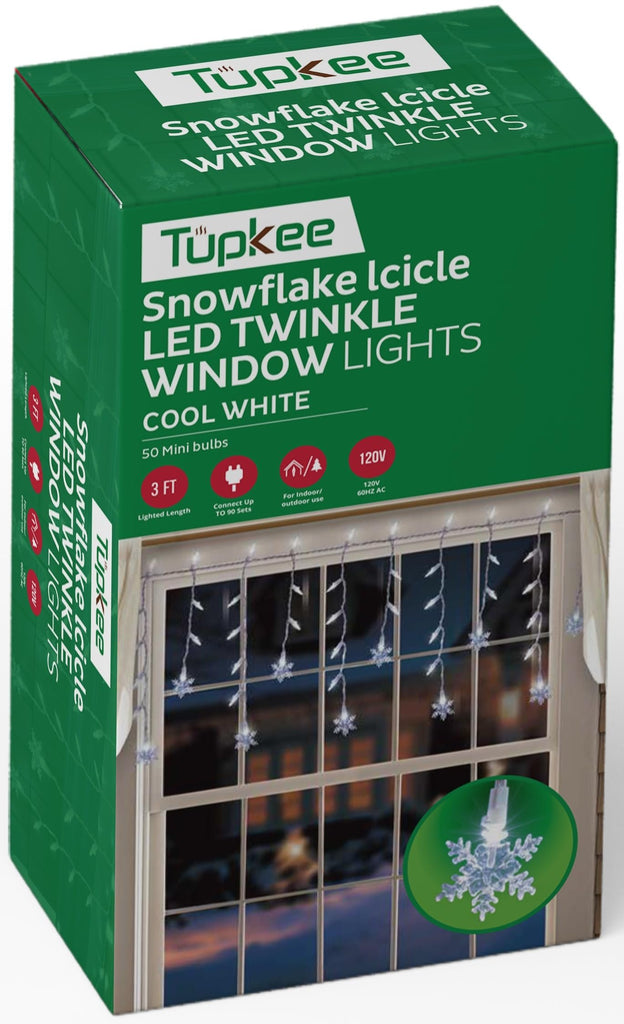 Christmas LED Twinkle Window Icicle Lights - 3 Feet (0.91 m) - 8 of 50 Bulbs Twinkle Random - 50 LED Bulbs - Indoor Outdoor - Twinkling Icicle Christmas Lights