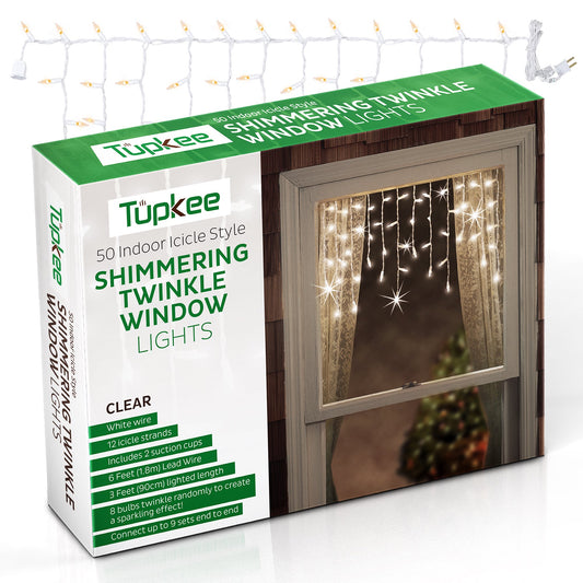 Shimmering Twinkle Window Icicle Lights - 3 Feet (0.91 m), 8 of 50 Lights Twinkle - 50 Incandescent Bulbs - Random Twinkle Christmas Indoor Window Icicle Lights