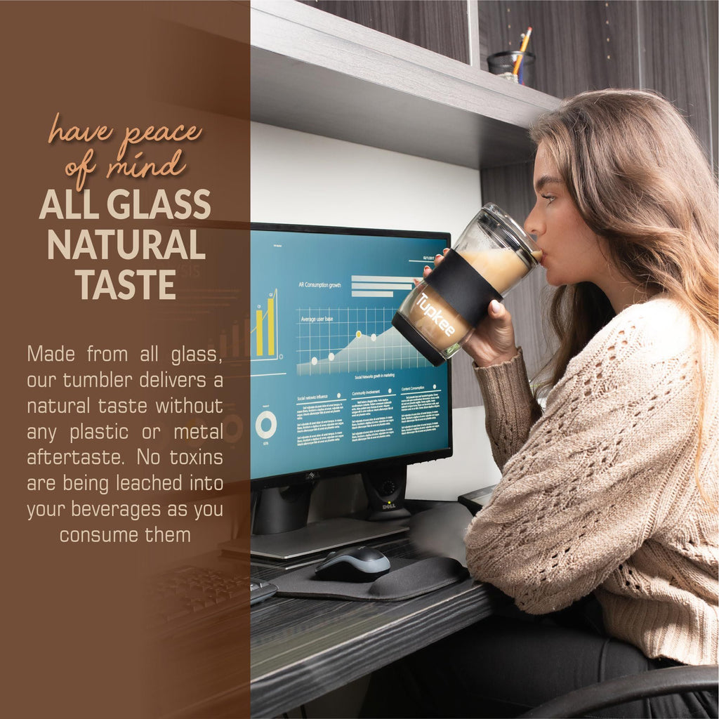 20 oz Double Wall Glass Tumbler With Lid – All Glass Reusable Insulate –  Tupkee