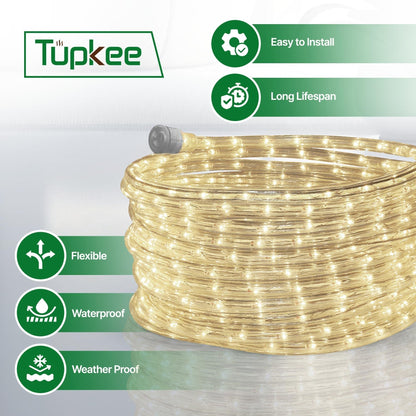 Rope Light LED - 24 Feet (7.3 m), for Indoor and Outdoor use - 10MM Diameter - 144 LED Long Life Bulbs Decorative Rope Tube Lights