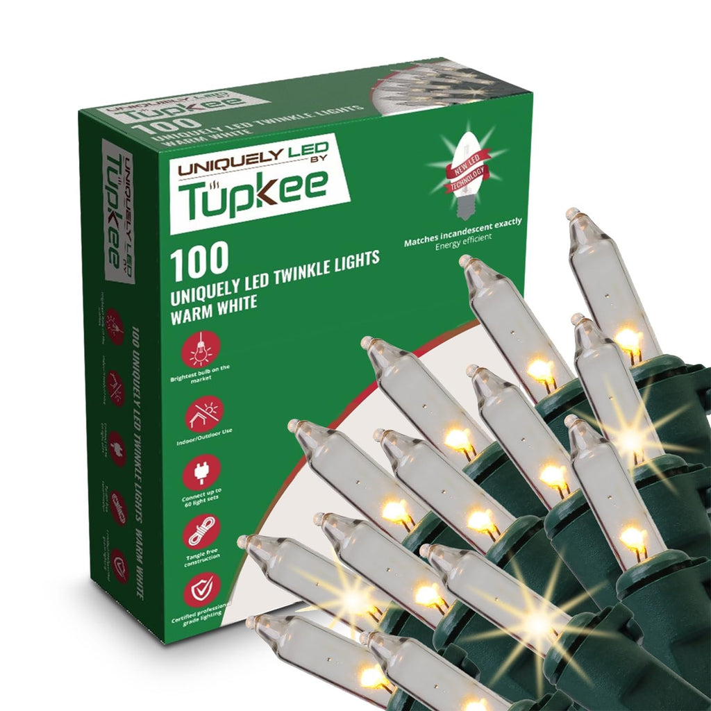 Christmas Uniquely LED Twinkle Lights – Matches Incandescent Exactly - 14 of 100 Lights Twinkle - Indoor Outdoor – 100 Warm White Bulbs - 24.75 Feet, Christmas Tree Sparkling Twinkling Lights String