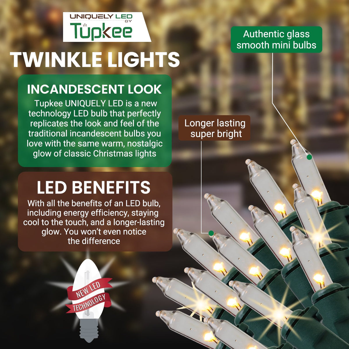 Christmas Uniquely LED Twinkle Lights – Matches Incandescent Exactly - 14 of 100 Lights Twinkle - Indoor Outdoor – 100 Bulbs - 24.75 Feet, Christmas Tree Sparkling Twinkling Lights String