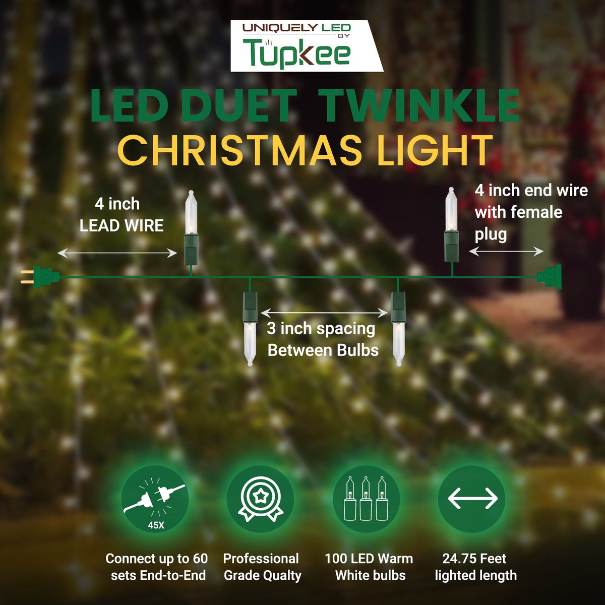 Christmas Uniquely LED Twinkle Lights – Matches Incandescent Exactly - 14 of 100 Lights Twinkle - Indoor Outdoor – 100 Bulbs - 24.75 Feet, Christmas Tree Sparkling Twinkling Lights String