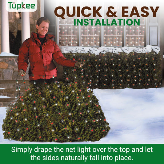 Tupkee Christmas Light Net – 150 LED Mesh Lights - 4 ft x 6 ft – Outdoor/Indoor – Net Lights for Bushes, Hedges or Trees