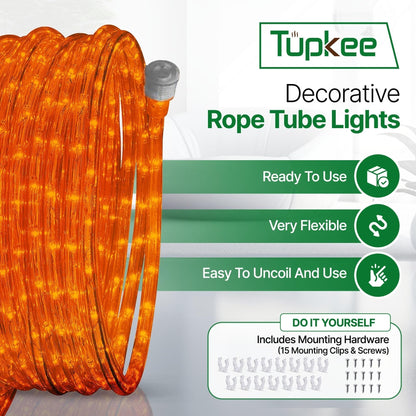 Rope Light LED - 24 Feet (7.3 m), for Indoor and Outdoor use - 10MM Diameter - 144 LED Long Life Bulbs Decorative Rope Tube Lights