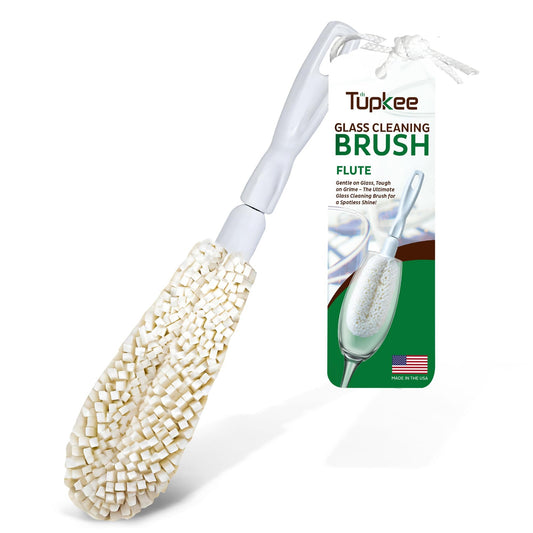 Tupkee Wine Glass Cleaning Brush – Soft Non-Scratch Foam Bristles, Dishwasher Safe – Flute and Stemware Wine Glass Cleaner Brush for Crystal, Champagne Glasses, Bottle, Mug & Tumbler – Made in the USA