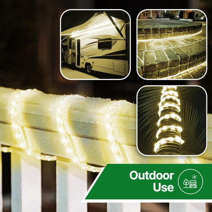 Rope Light LED - 24 Feet (7.3 m), for Indoor and Outdoor use - 10MM Diameter - 144 LED Long Life Bulbs Decorative Rope Tube Lights