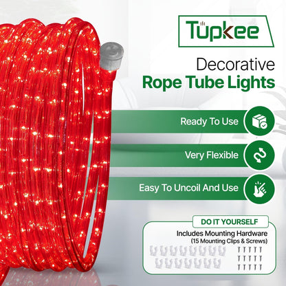 Rope Light LED - 24 Feet (7.3 m), for Indoor and Outdoor use - 10MM Diameter - 144 LED Long Life Bulbs Decorative Rope Tube Lights