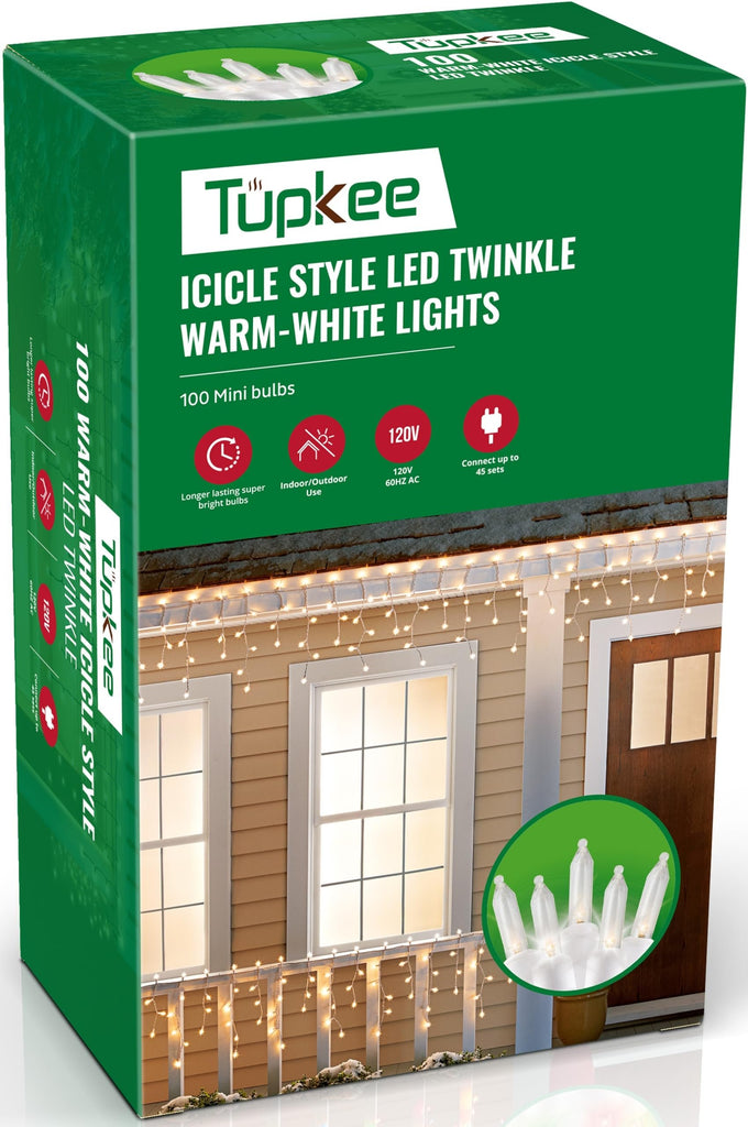 Christmas Twinkle LED Icicle Lights - 12 of 100 Bulbs Twinkle - 5.5 Feet Light String - 100 LED Warm-White Bulbs - Indoor Outdoor - Random Shimmering Twinkling Sparkling Christmas Icicle Lights