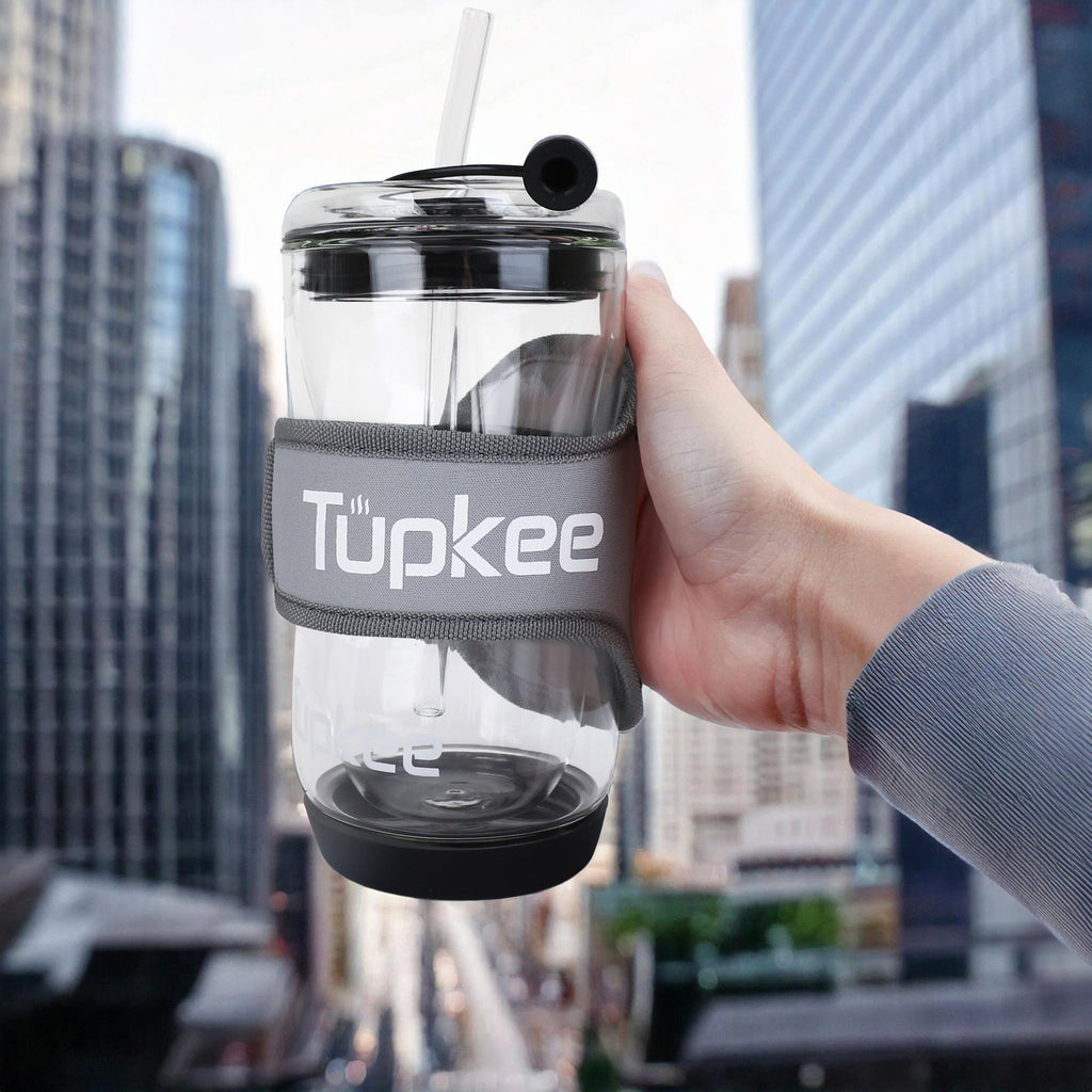 20 oz Double Wall Glass Tumbler With Lid – All Glass Reusable Insulate –  Tupkee