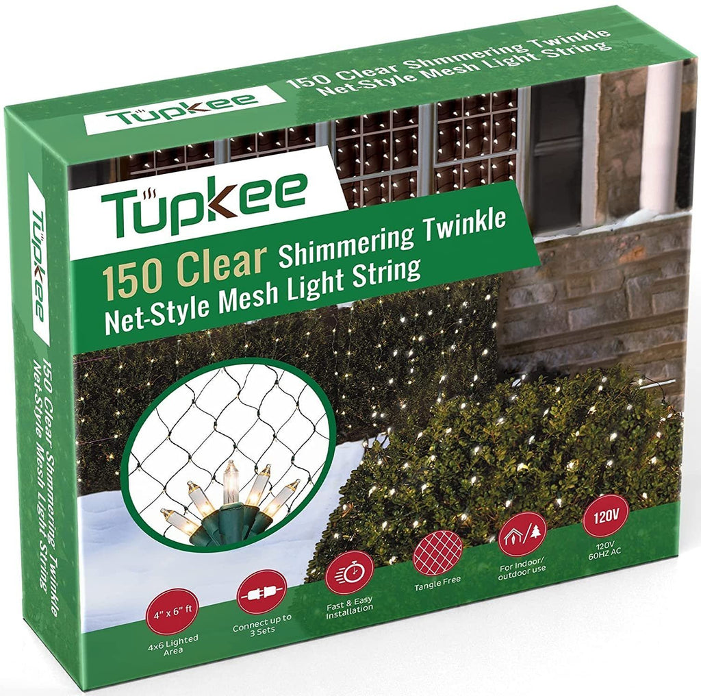 Shimmering Twinkle Christmas Light Net – 150 Clear Warm Mesh Lights - Random Shimmering Twinkle Lights - 21 of 150 Lights Twinkle - 4 ft x 6 ft – Outdoor / Indoor – Net Lights for Bushes, Hedges or Trees