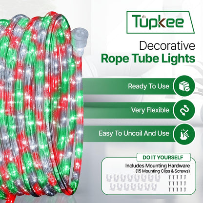 Rope Light LED - 24 Feet (7.3 m), for Indoor and Outdoor use - 10MM Diameter - 144 LED Long Life Bulbs Decorative Rope Tube Lights