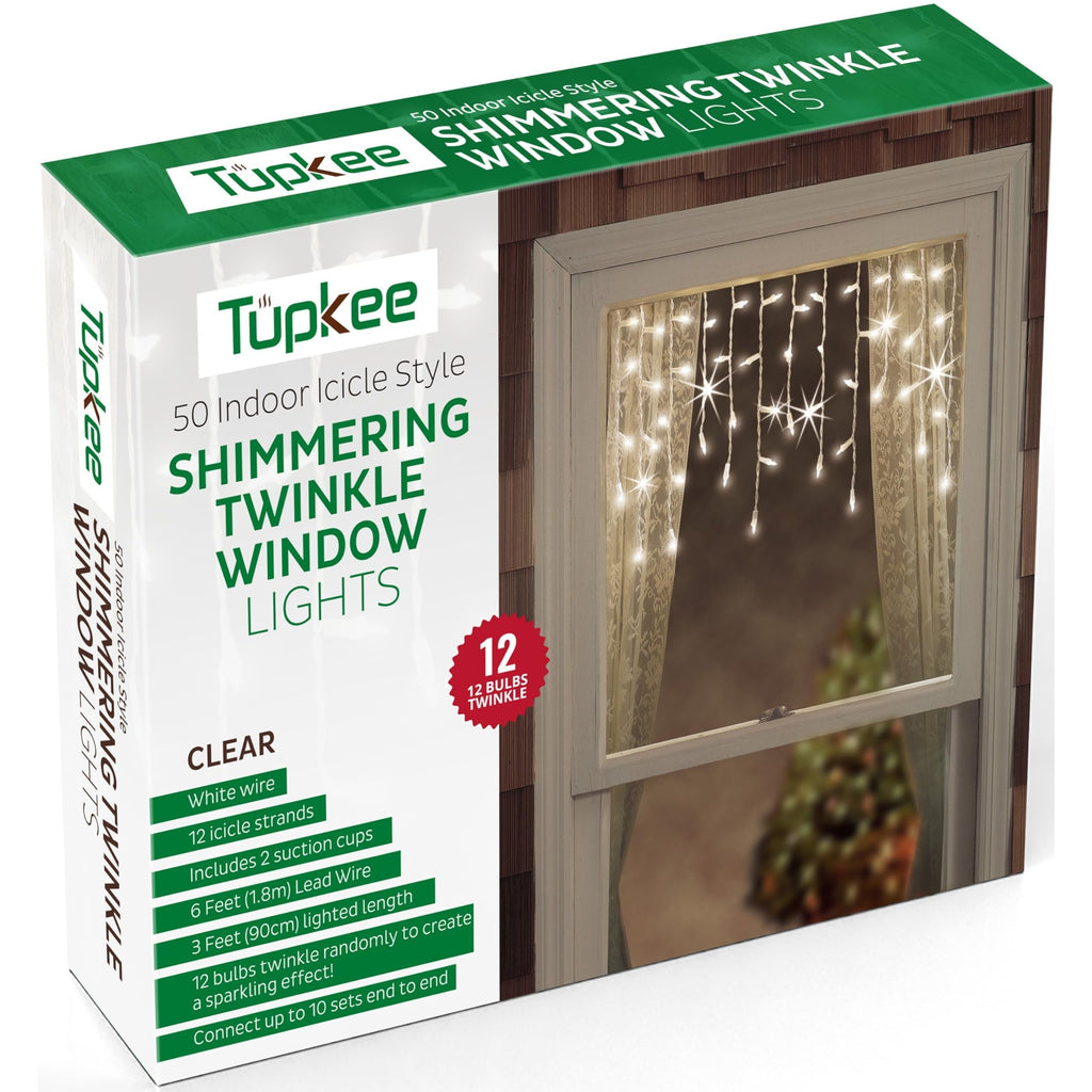Shimmering Twinkle Window Icicle Lights - 3 Feet (0.91 m), 12 of 50 Lights Twinkle - 50 Clear Incandescent Bulbs - Random Twinkle Christmas Window Icicle Lights - Indoor Outdoor