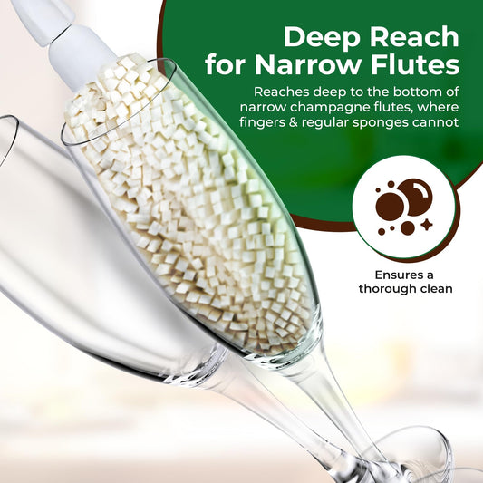 Tupkee Wine Glass Cleaning Brush – Soft Non-Scratch Foam Bristles, Dishwasher Safe – Flute and Stemware Wine Glass Cleaner Brush for Crystal, Champagne Glasses, Bottle, Mug & Tumbler – Made in the USA